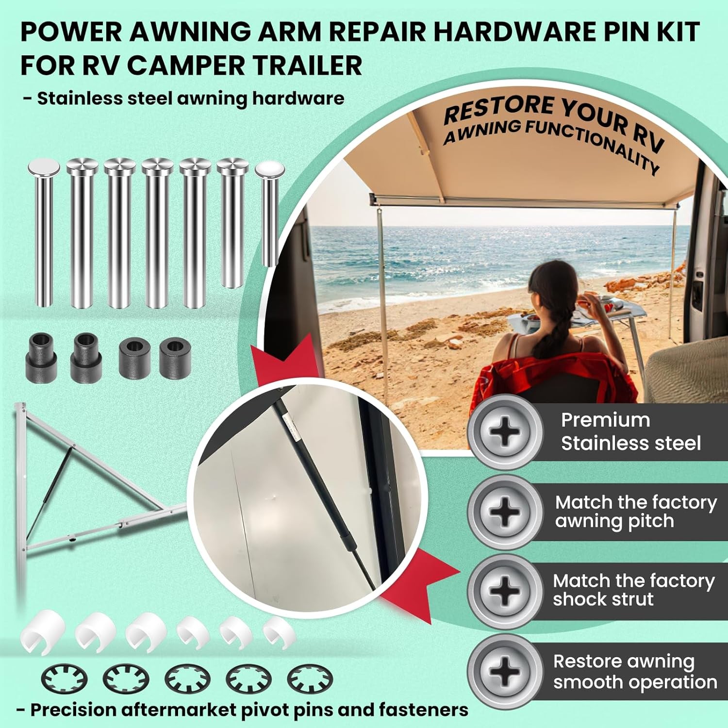 FIT DOMETIC 9100/9200 POWER RV AWNING PINS, SPACERS, AND PUSH NUTS KIT