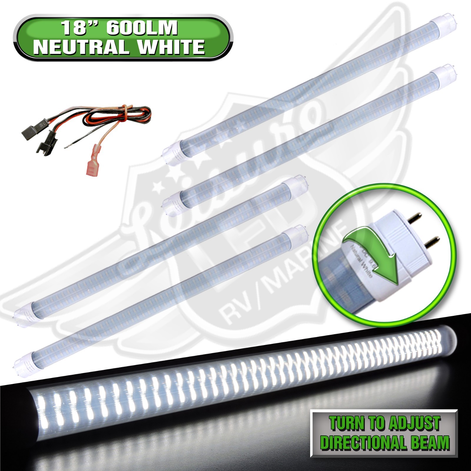 4Pack 7W F15T8 12-30V Automotive RV Marine LED Tube Light 600 LUM Nat/Neu Whit