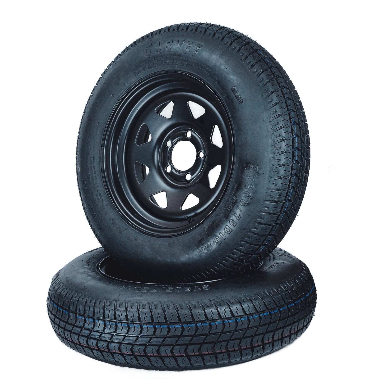2 Pack ST205/75D15 Trailer Tires with Rims 205/75 D 15 5 Lug on 4.5″ Black Spoke