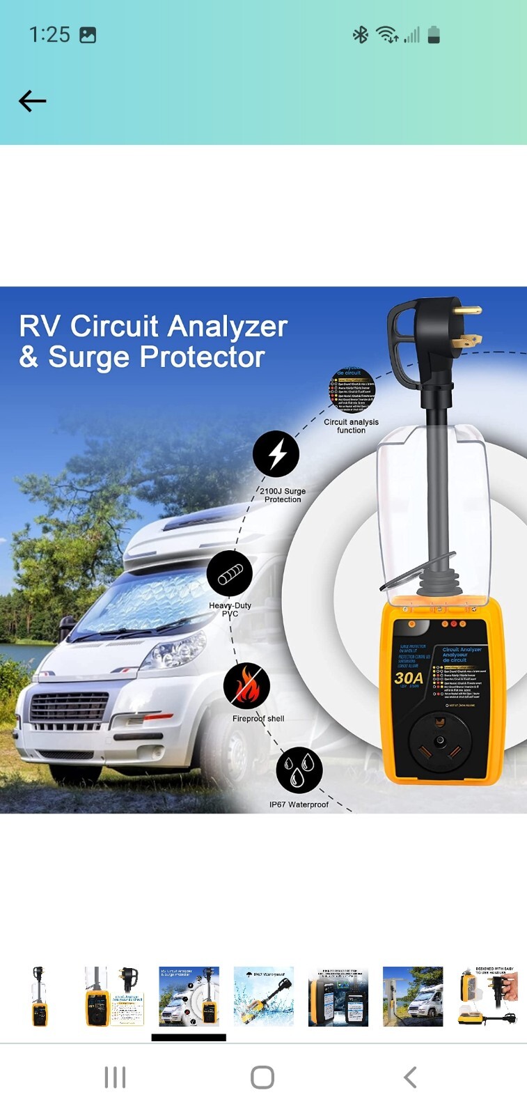 125V 3750W AC 3750 Watt 30A 30 AMP RV Circuit Analyzer Surge Protection