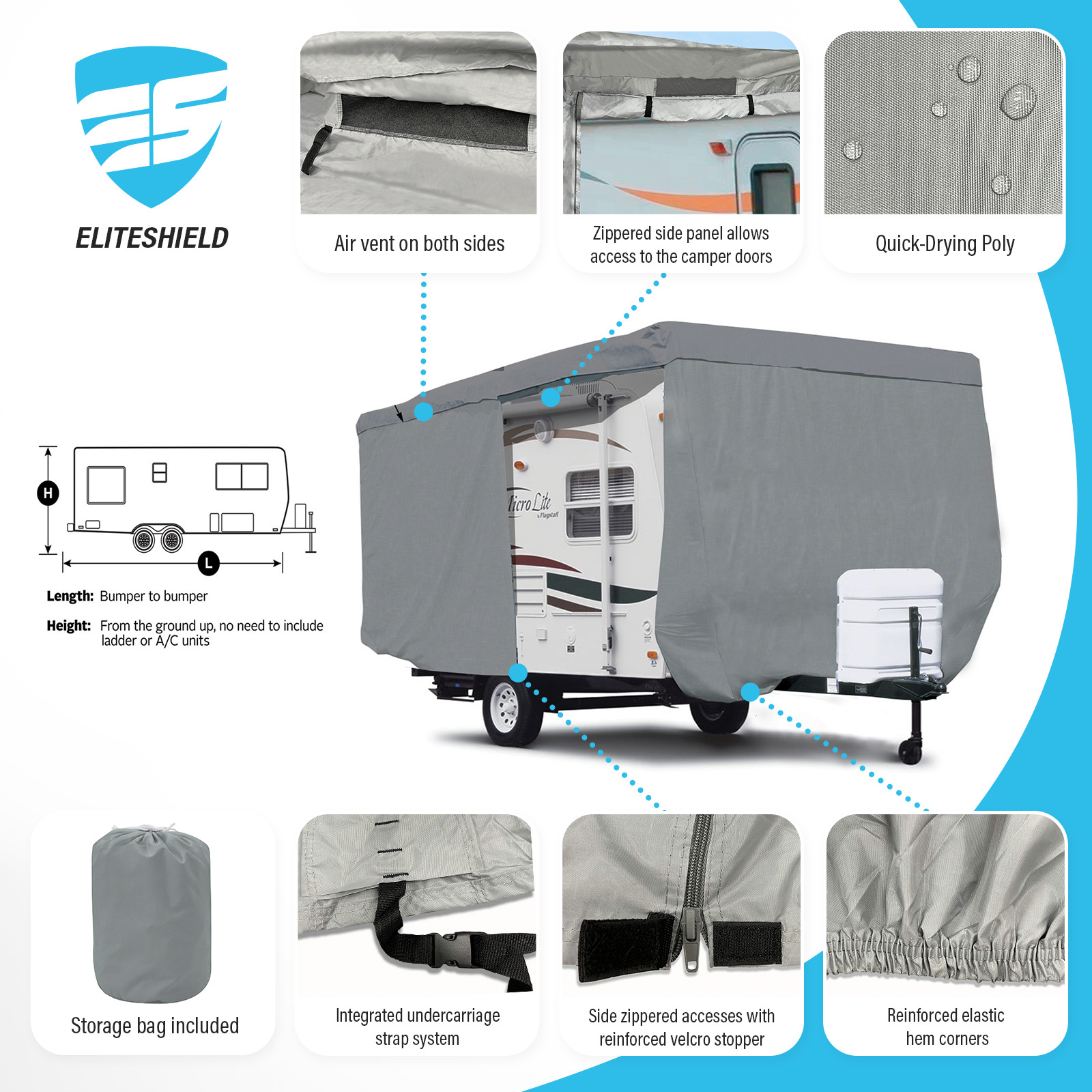 Deluxe Aristocrat Lo Liner 16 Camper Travel Trailer Cover w/ zipper Door Access