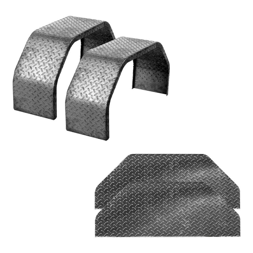 Set of 2 9×32 Steel Tread Plate Double Broke Trailer Fender Kit