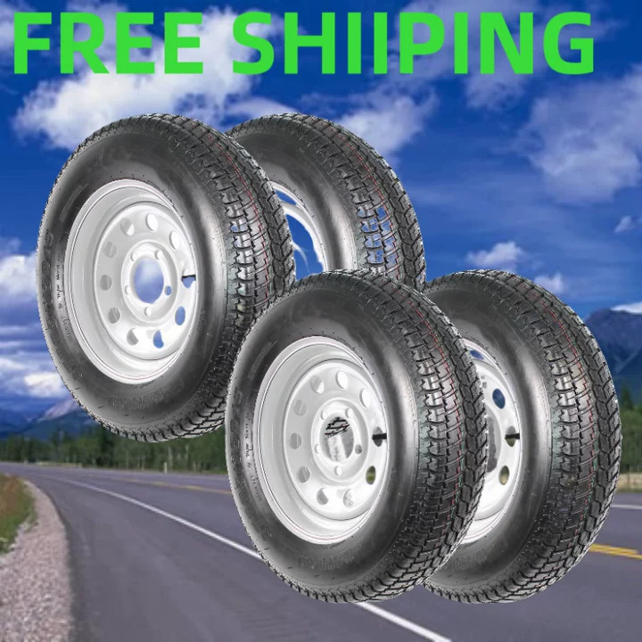 ✨4 Pack ST205/75D15 Trailer Tires on Rims 205/75 15 in. 5 Lug Silver Spoke Wheel