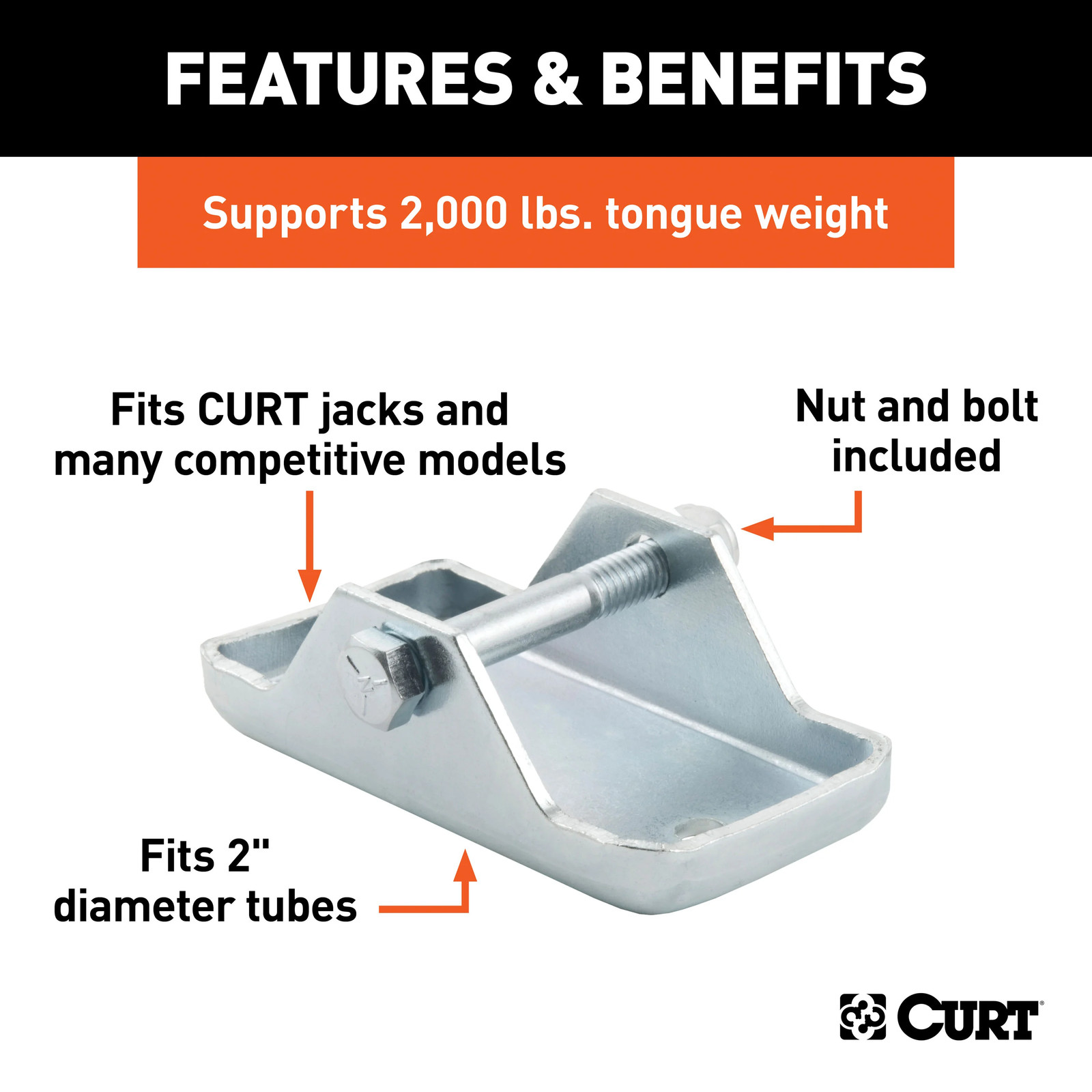 Curt Bolt-On Trailer Jack Foot (Fits 2″ Tube, 2,000 lbs, Packaged)