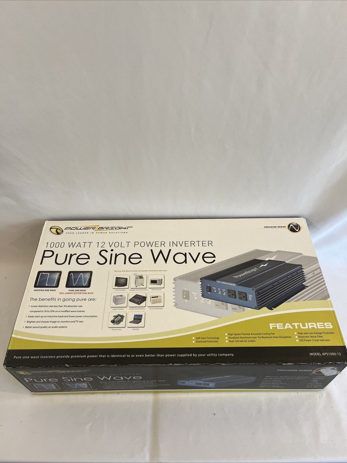 Power Bright APS1000-12 Pure Sine Inverter With Cables and Clamps