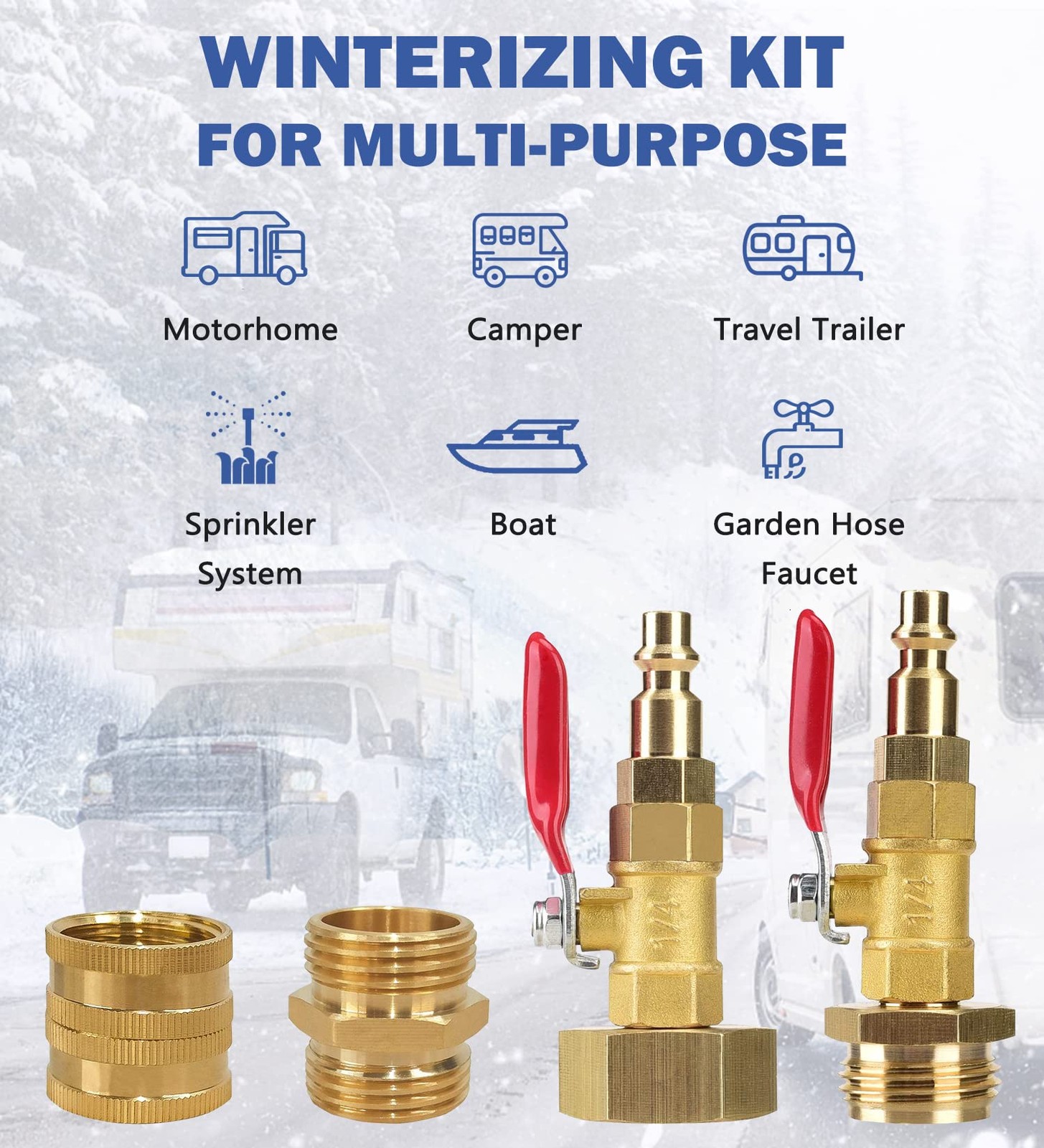 CURHOO RV Winterizing 1/4″ Quick-Connect & 3/4″ GHT, 2 pack, with 2 fittings
