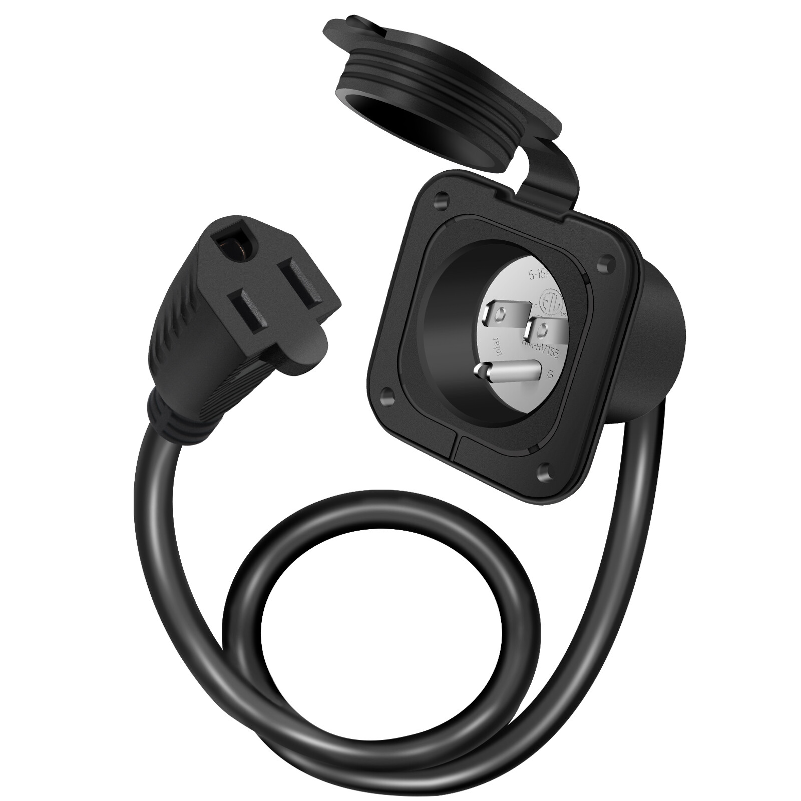 18 Inch 15 Amp AC Port Plug Power Inlet Integrate Extension Cord NEMA 5-15P Plug