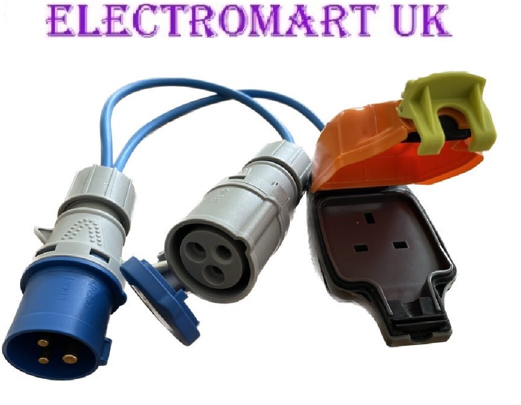 16A PLUG TO 16A SOCKET & 13A WATERPROOF SOCKET 2 WAY SPLITTER MAINS HOOK UP 240V