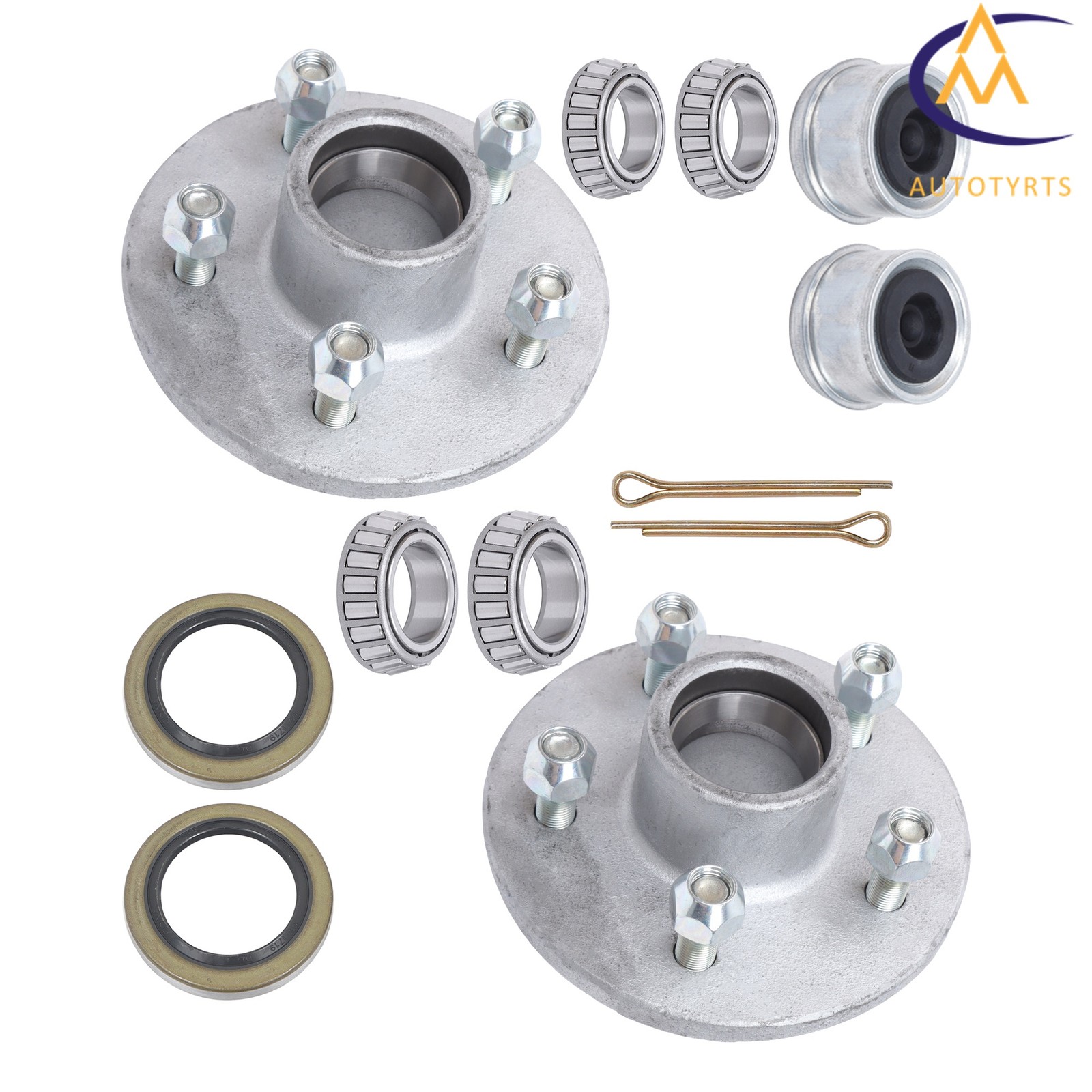 Set of 2 Boat Trailer 5 Lug 5 on 4.5″ Hub Kit 3500lbs Galvanized Bearings w/ Cap