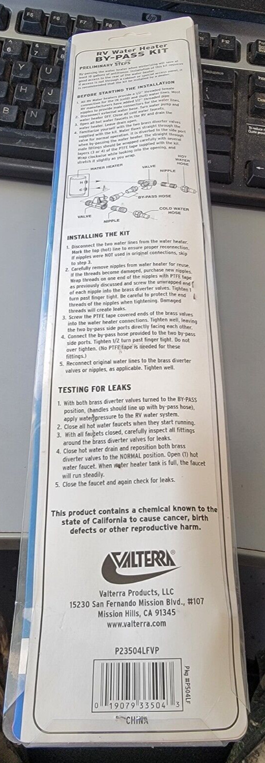 Valterra P23504LFVP Lead Free Water Heater By-Pass Kit 10 Gallon for RV Camper
