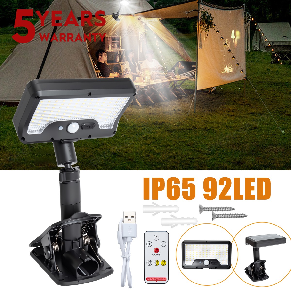 3 color Waterproof RV Exterior Awning Lights, Outdoor camping Light（Solar + USB）