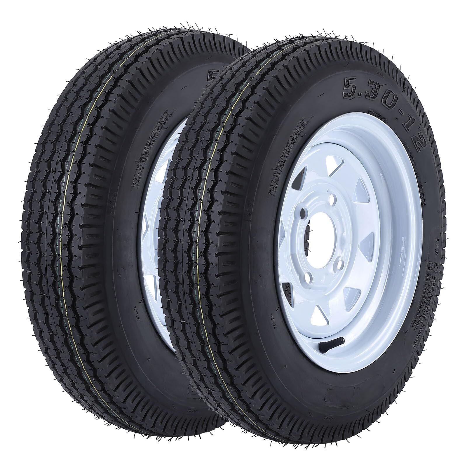 ✅2 Pack 5.30-12 5.30×12 Trailer Tires with 12” Rims 4 Lug on 4” Load Range C
