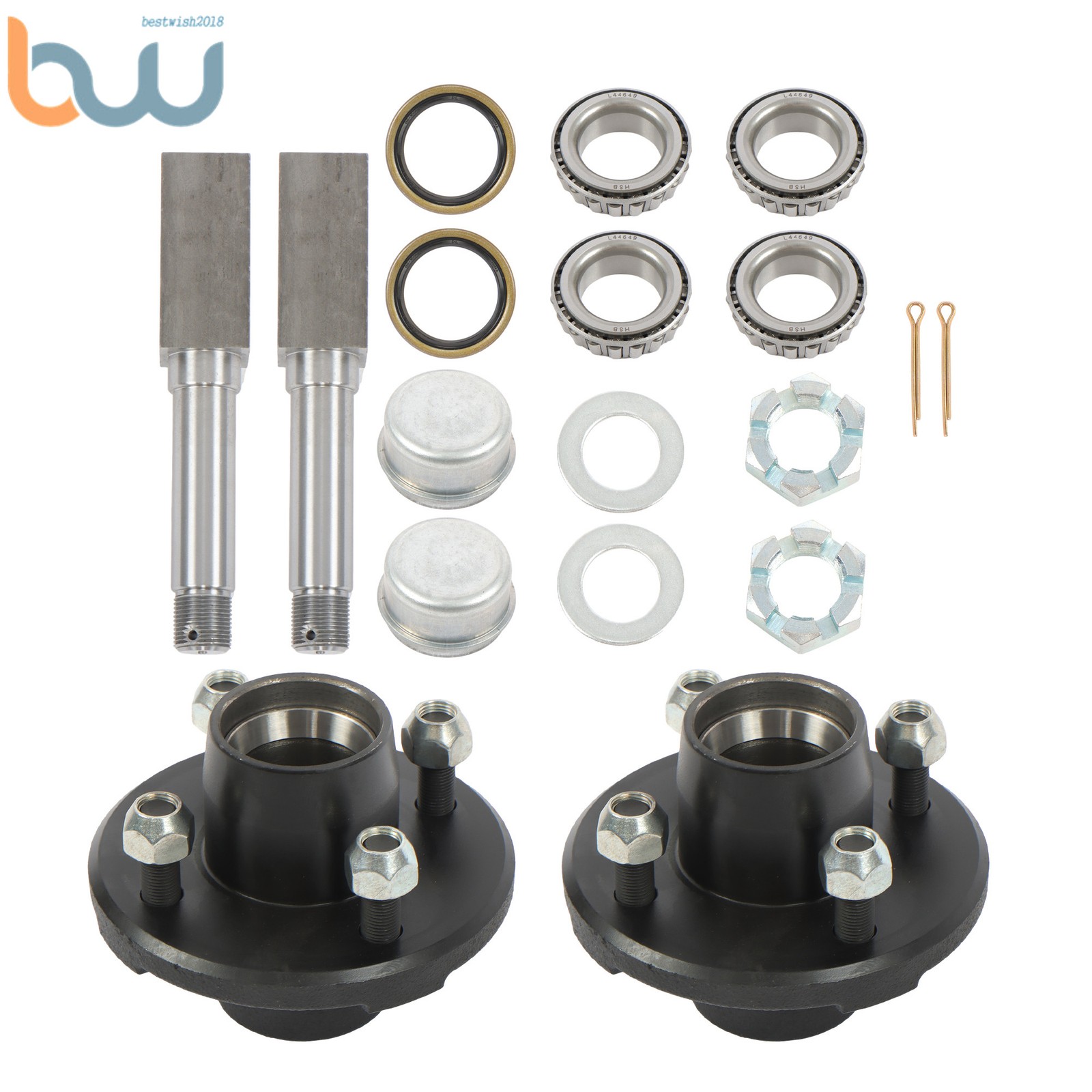 2 Set Trailer Hub Bearing Assembly 4 on 4″ & 1-1/16″ Square Shaft Spindle Axle