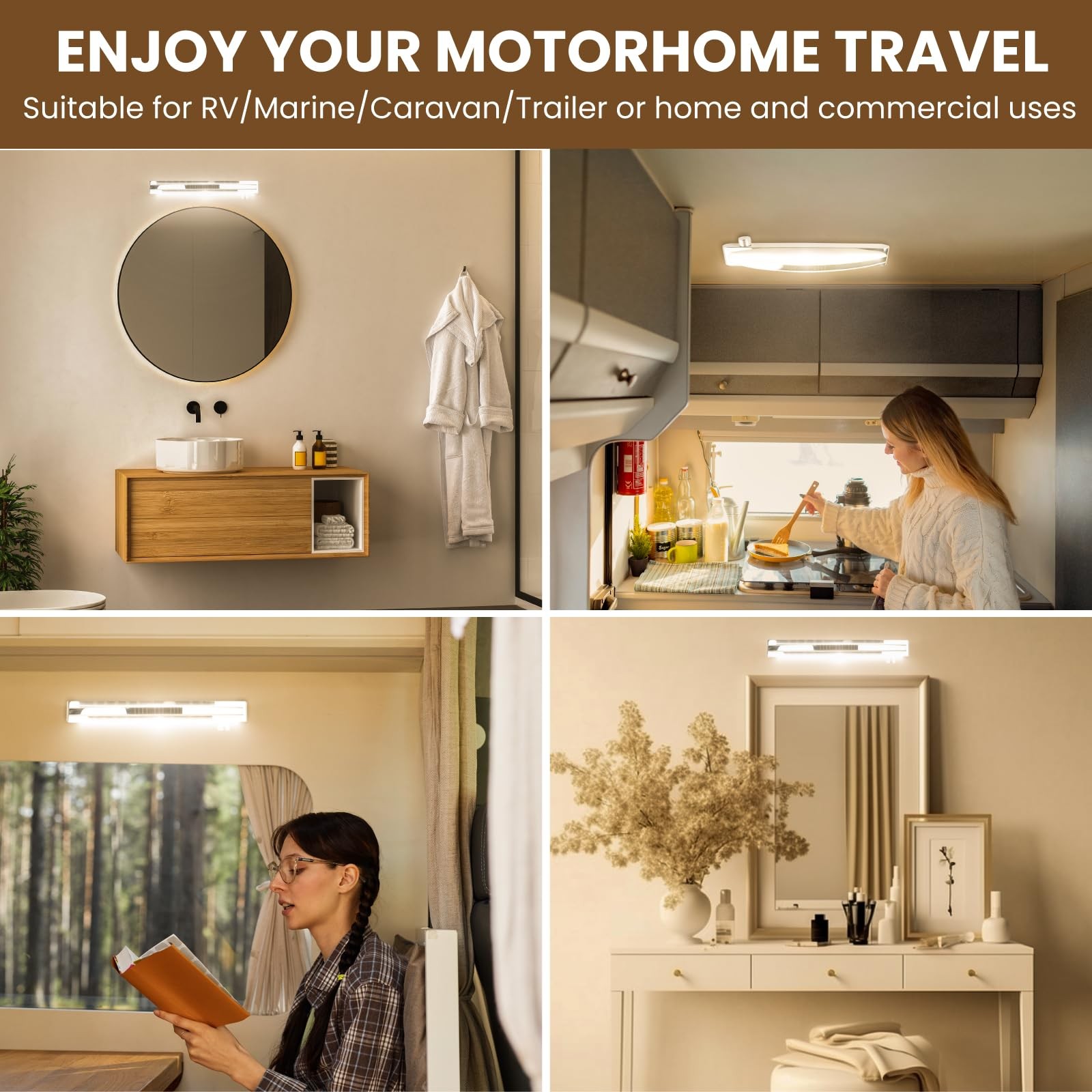 12V RV Vanity Light Fixture Rotating Dimmable Switch 16 Inch LED Wall Sconce