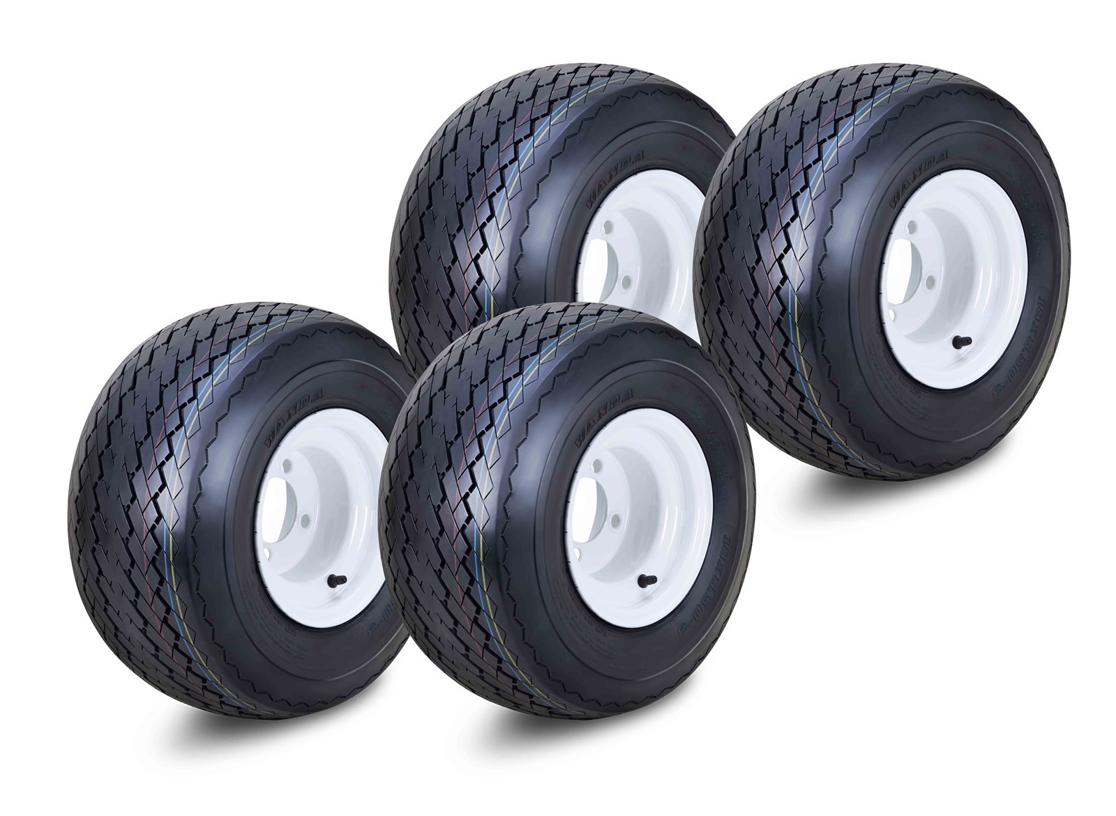 WANDA Golf Cart Tire & wheel 18X8.5-8 4-Ply with 4 Lugs on 4″ PCD White Rim Set