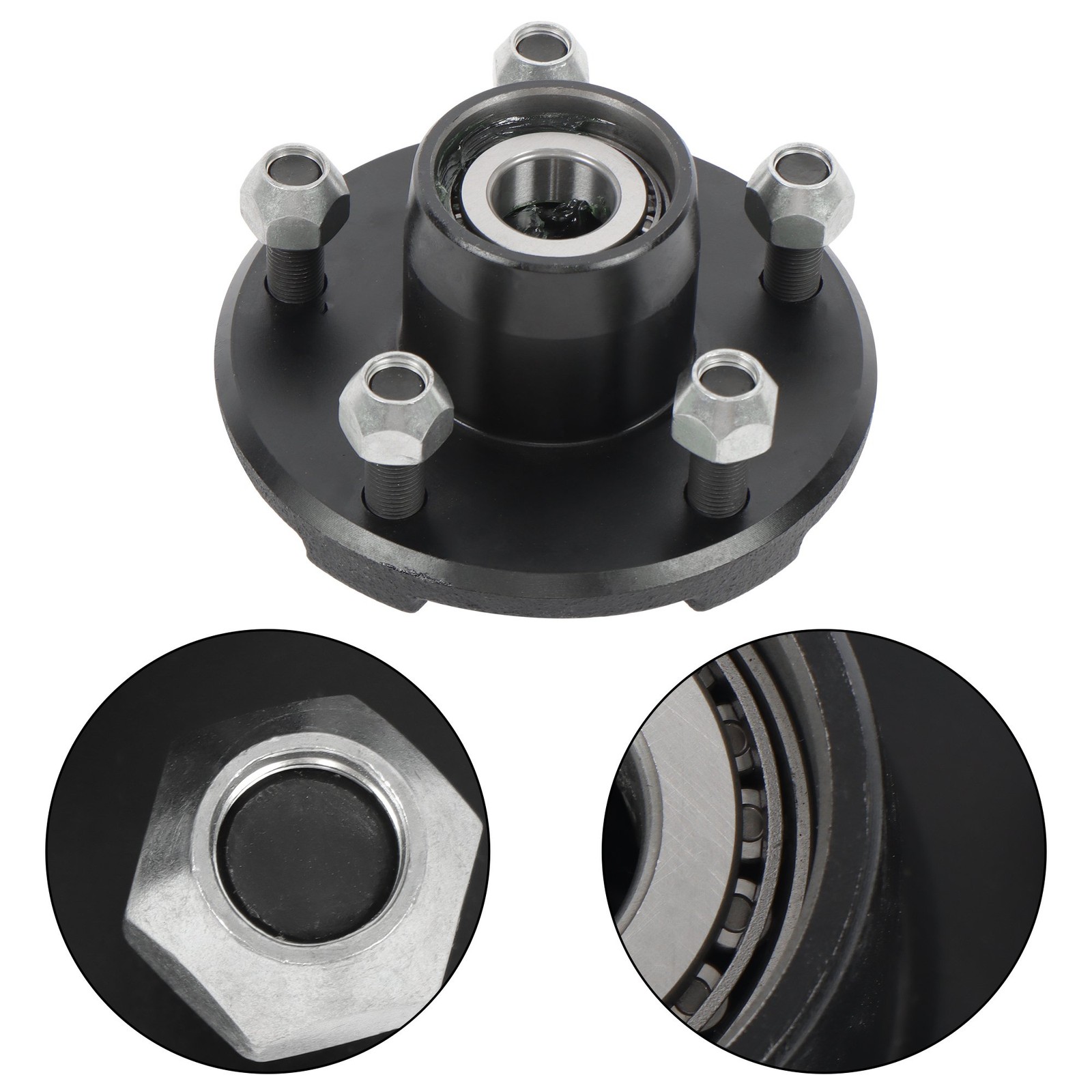 Pre-Greased Pair of 5-Bolt On 4-1/2 Inch Hub Assembly and 1″ Round BT8 Spindle