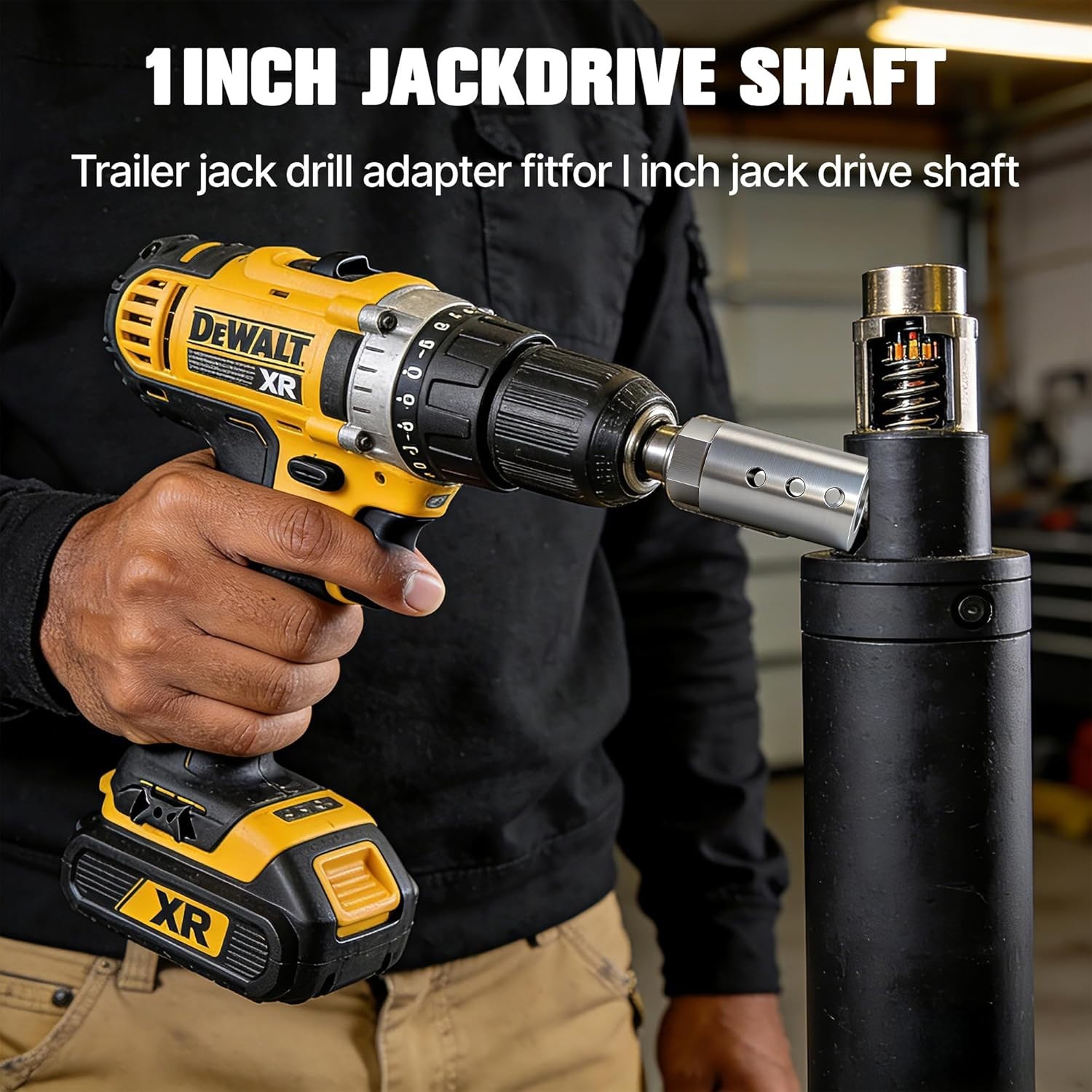 Trailer Jack Drill Adapter Kit, Fits 1-Inch Jack Drive Shafts, 2-in-1 Design for