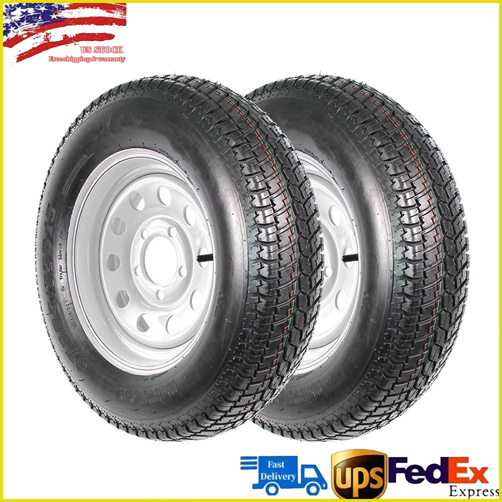 2Set ST205/75D15 205 75 15 Inch Trailer Wheels/Rims and Tires, 5 Lug on 4.5″,6PR