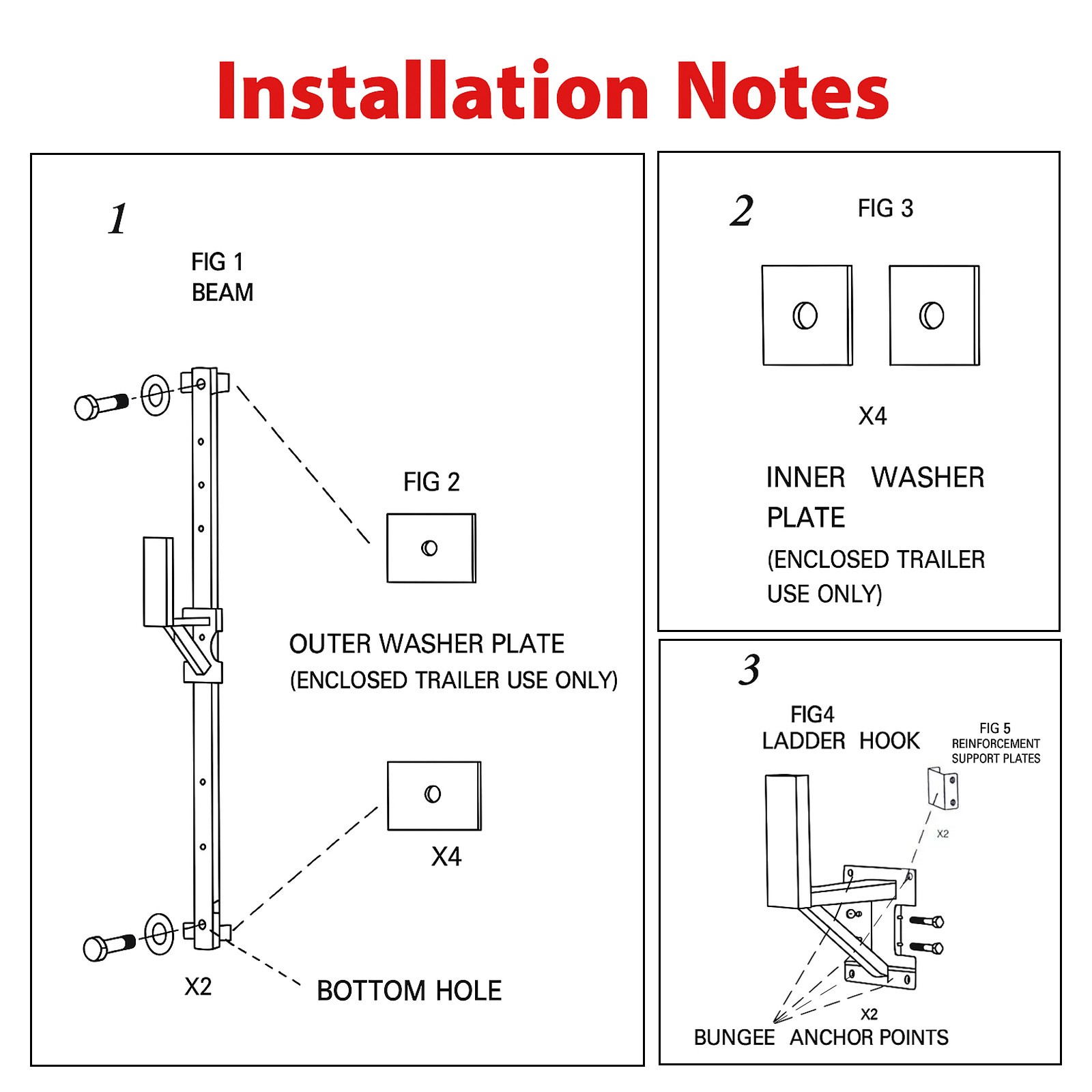 Adjustable Trailer Side Ladder Rack For Enclosed Trailers Exterior Wall Mount