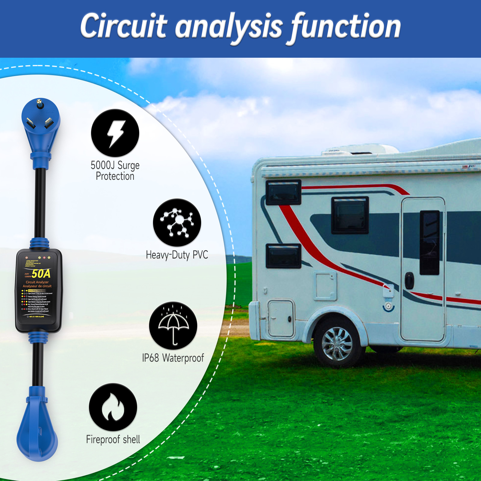 30 Amp RV Surge Protector LED Indicator Light for Camper Trailer Mobilhome Truck
