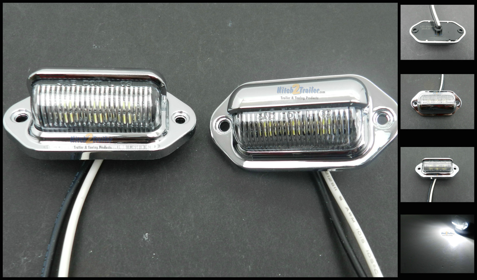 (2) Chrome 6 LED Surface License Plate Light Tag Interior Step Trailer Truck RV
