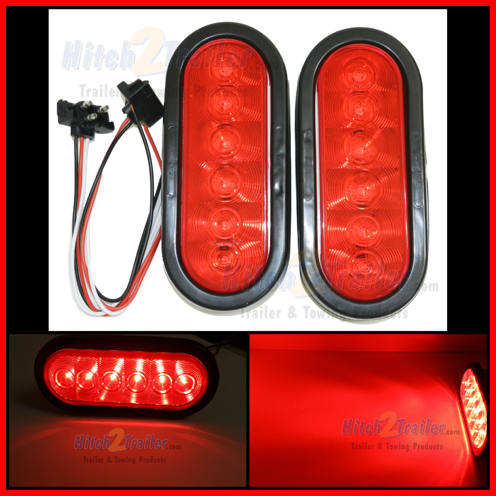 Submersible 6″ Oval Red LED Stop/Turn/Tail Light grommet trailer truck Fleet