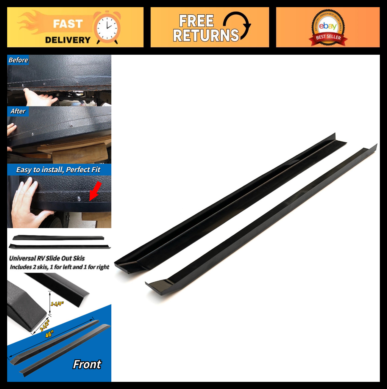 RV Slide Out Ski Set – Floor Saver Corner Edge Protector Tracks, Prevent Stickin