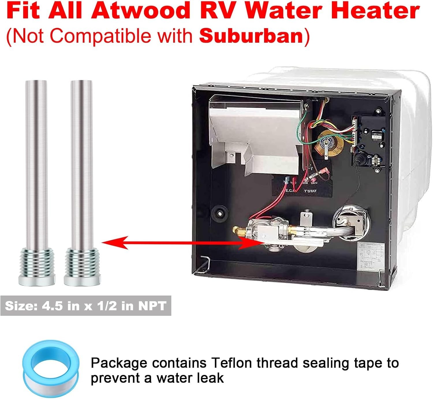 2 Pack RV Water Heater Anode Rod – 4.5″ L x 1/2″ NPT, Replacement Part for At…