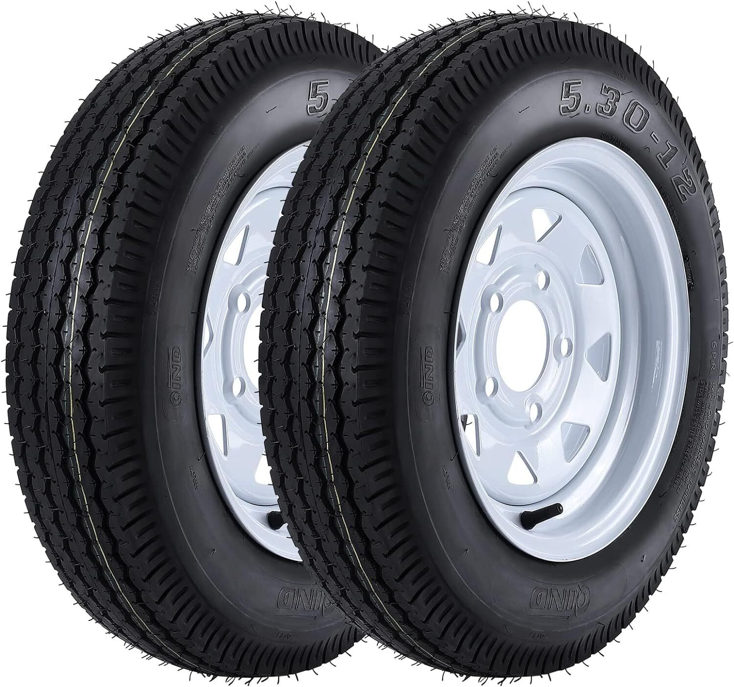 🆕2pack Trailer Tires 5.30-12 5.30×12 530-12 530 12 with 12″ Rims 5 Lug on 4.5″