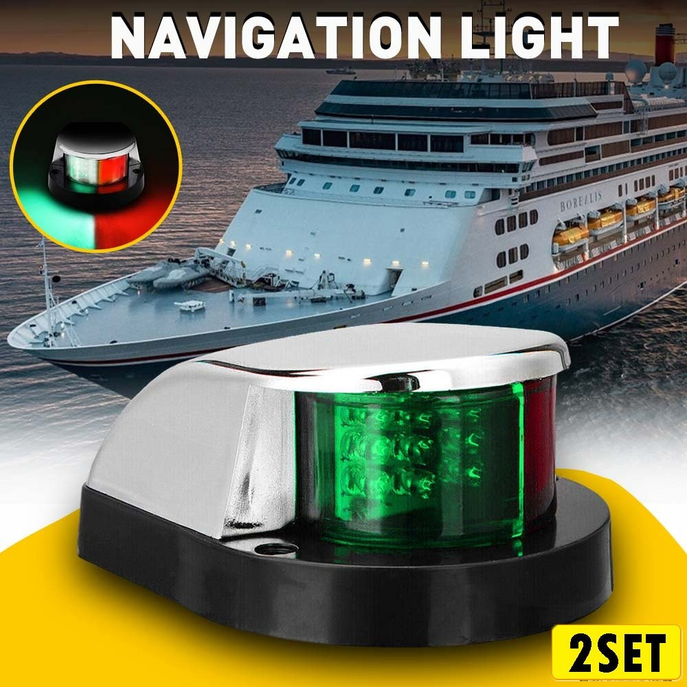 Marine Boat Navigation Red Green Chrome Plated Housing Bi-Color Bow Light Bulb J