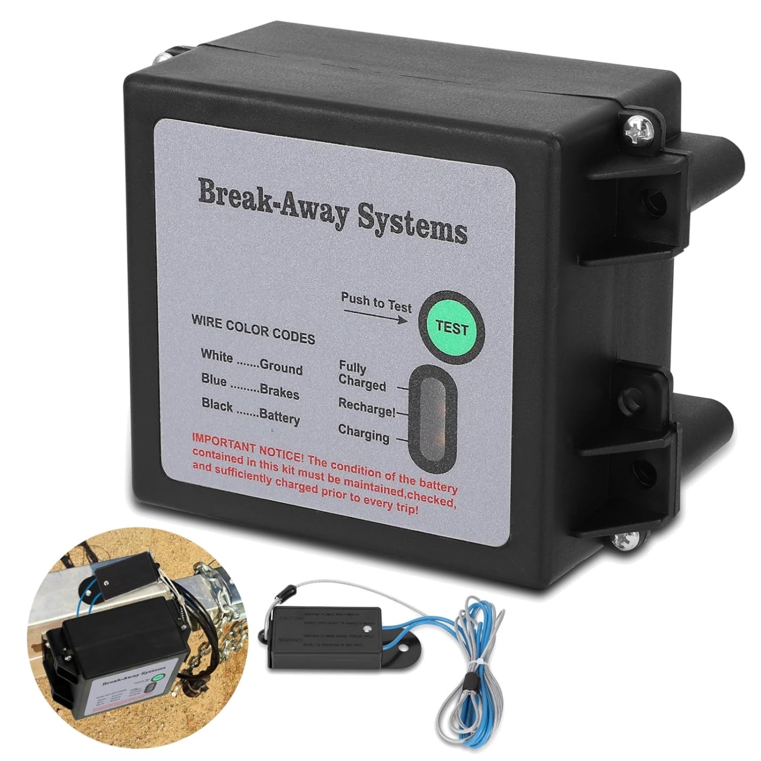 12V Trailer Breakaway Kit: Instant Brake Activation with LED Battery Monitor