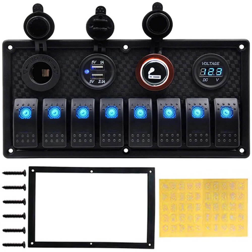Boat Toggle Rocker Switch Panel Voltmeter USB Charger LED Lighted 12V/24V RV Car