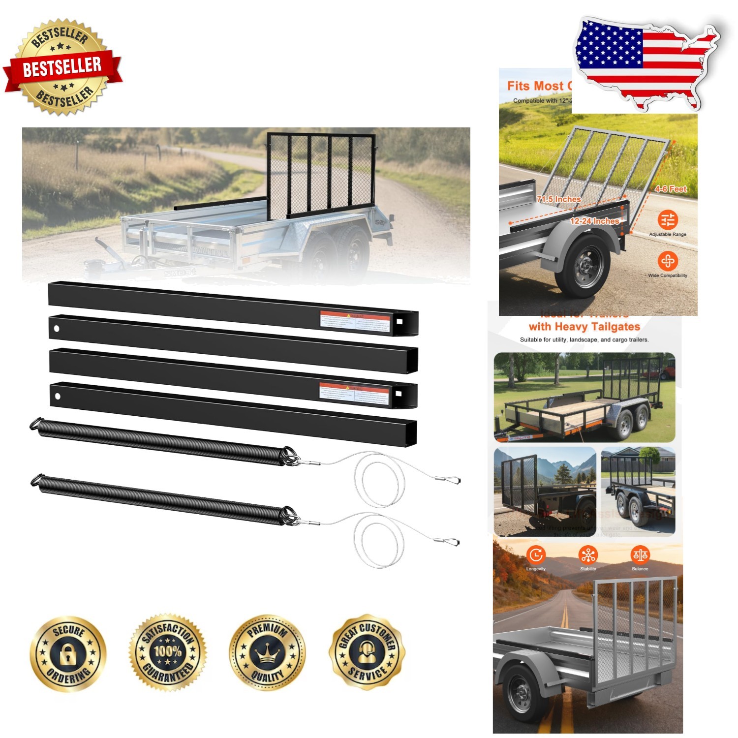 Heavy Duty Trailer Tailgate Ramp Lift Assist, 2 Sides, 300lb Steel
