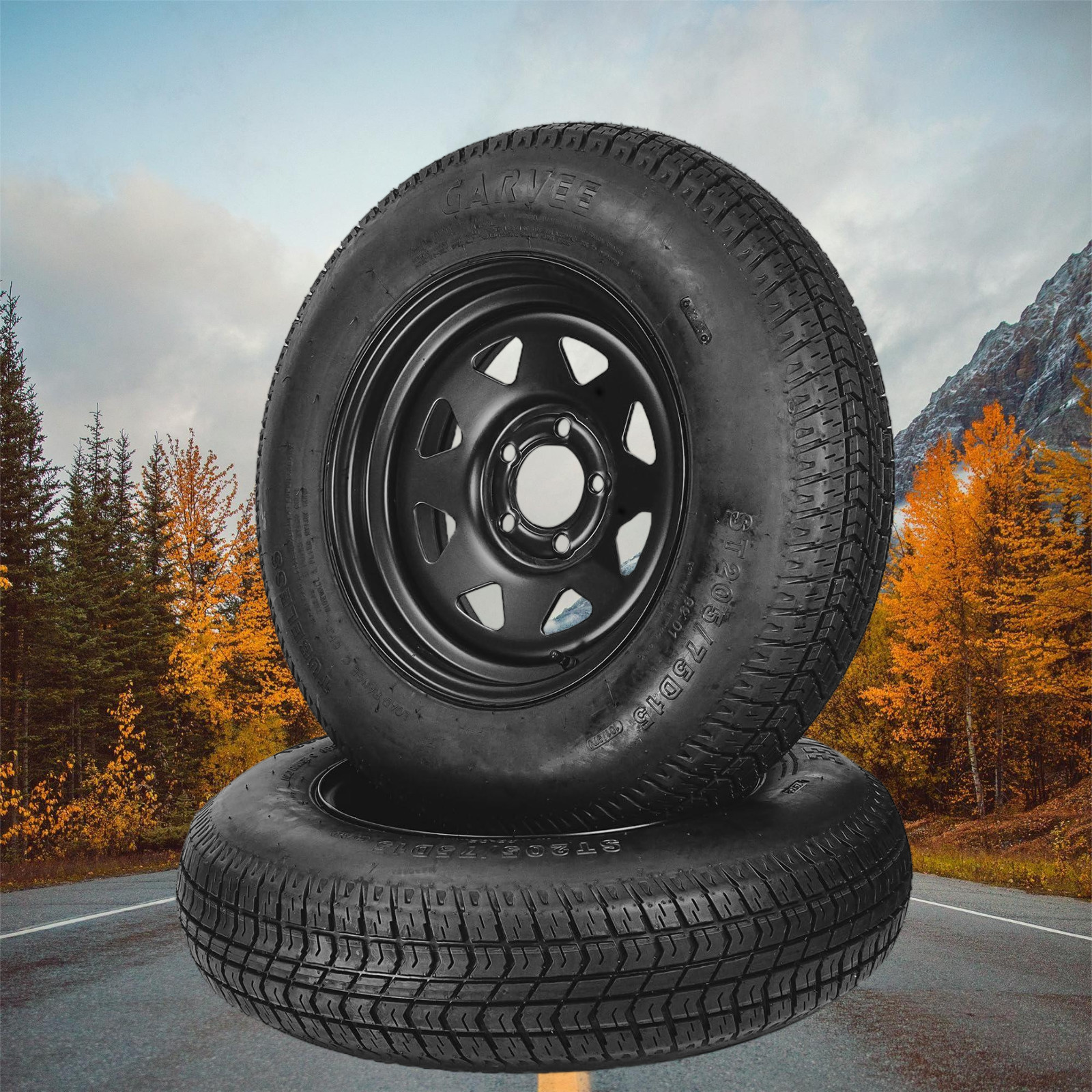 2-Pack ST205/75D15 Trailer Tires and Wheels with 15″ Rims 5 Lug on 4.5″ Black