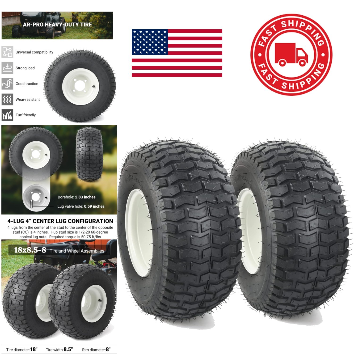 18 Inch Tubeless Tire And Wheel Assemblies Universal Fit For Various Trailers