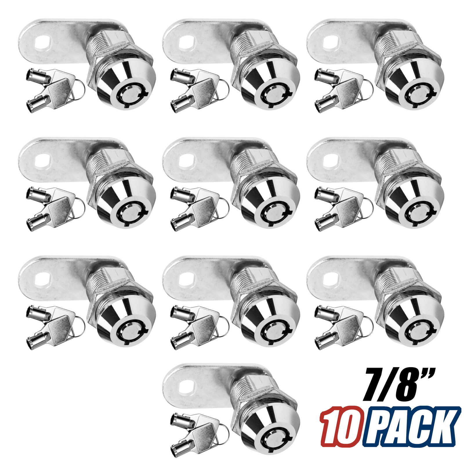 NEW CAM LOCK 7/8″ TUBULAR CHROME PLATED FOR RV STORAGE TOOL BOX DRAWER 10 PACK