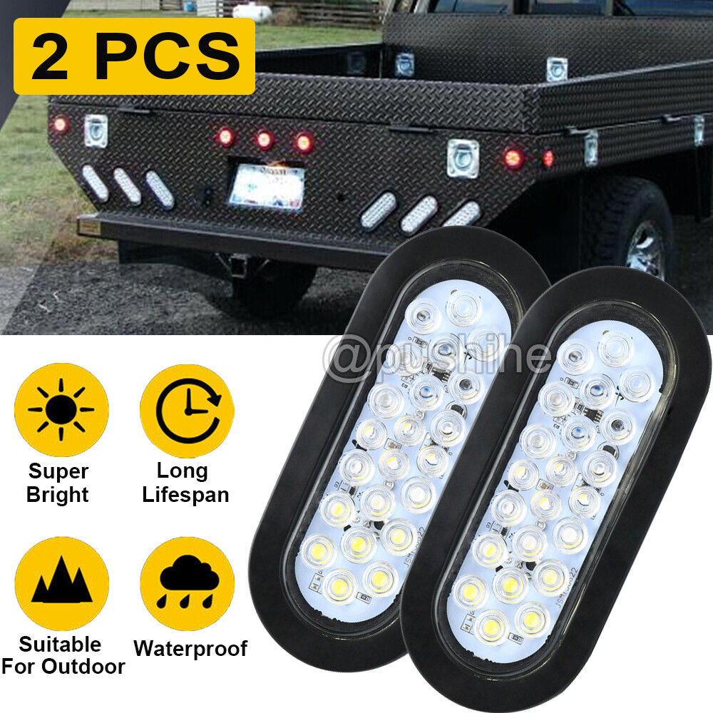 2X 6″ Oval White 22 LED Trailer Truck Reverse Backup Tail Lights Clear Lens 12V