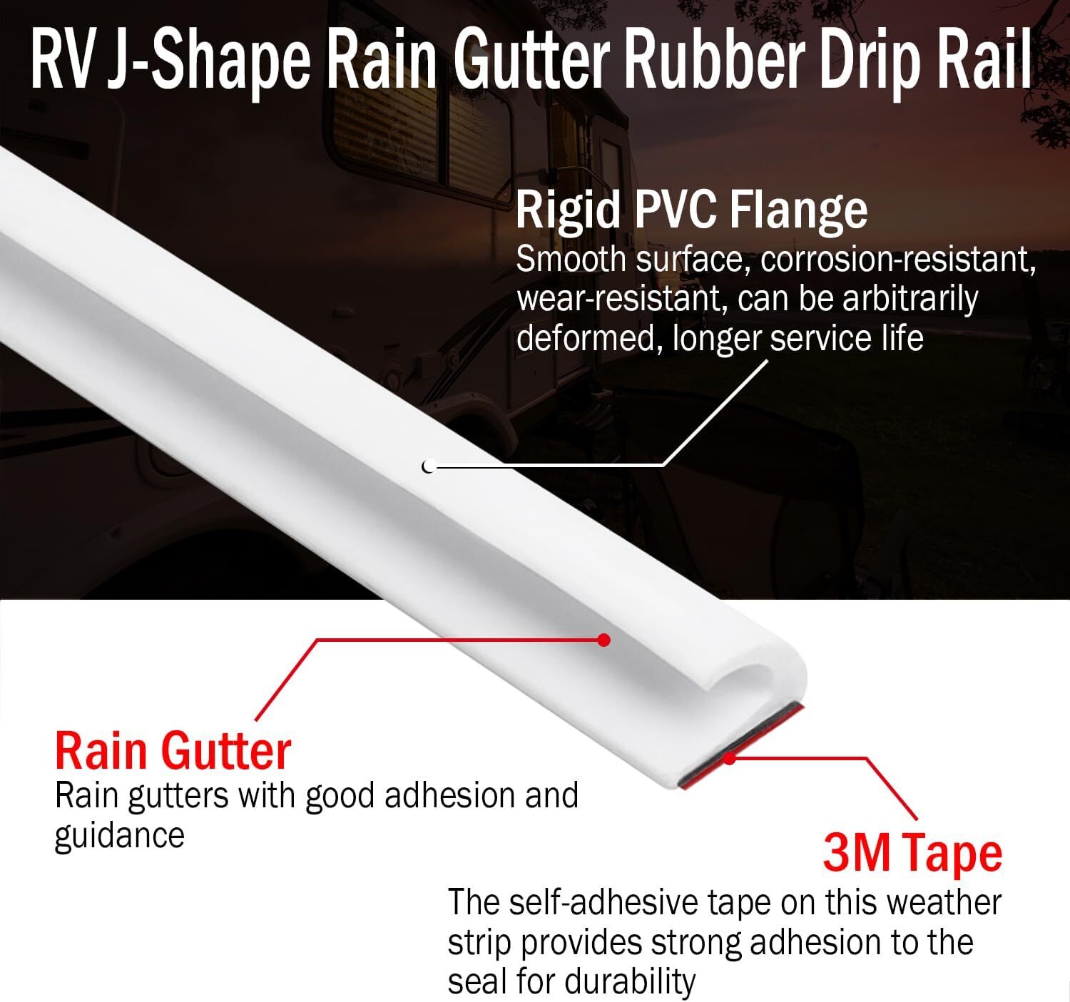16/32FT RV Rain Gutter Flexible PVC Drip Rail Molding with Self-Adhesive