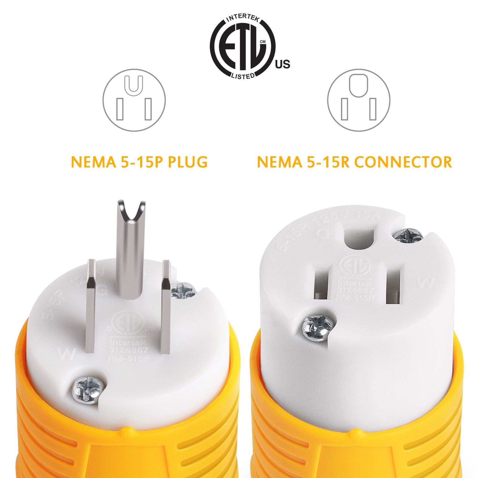Extension Cord Ends Male Female Plug 15A 125V Replacement Plug Connector 5 Set