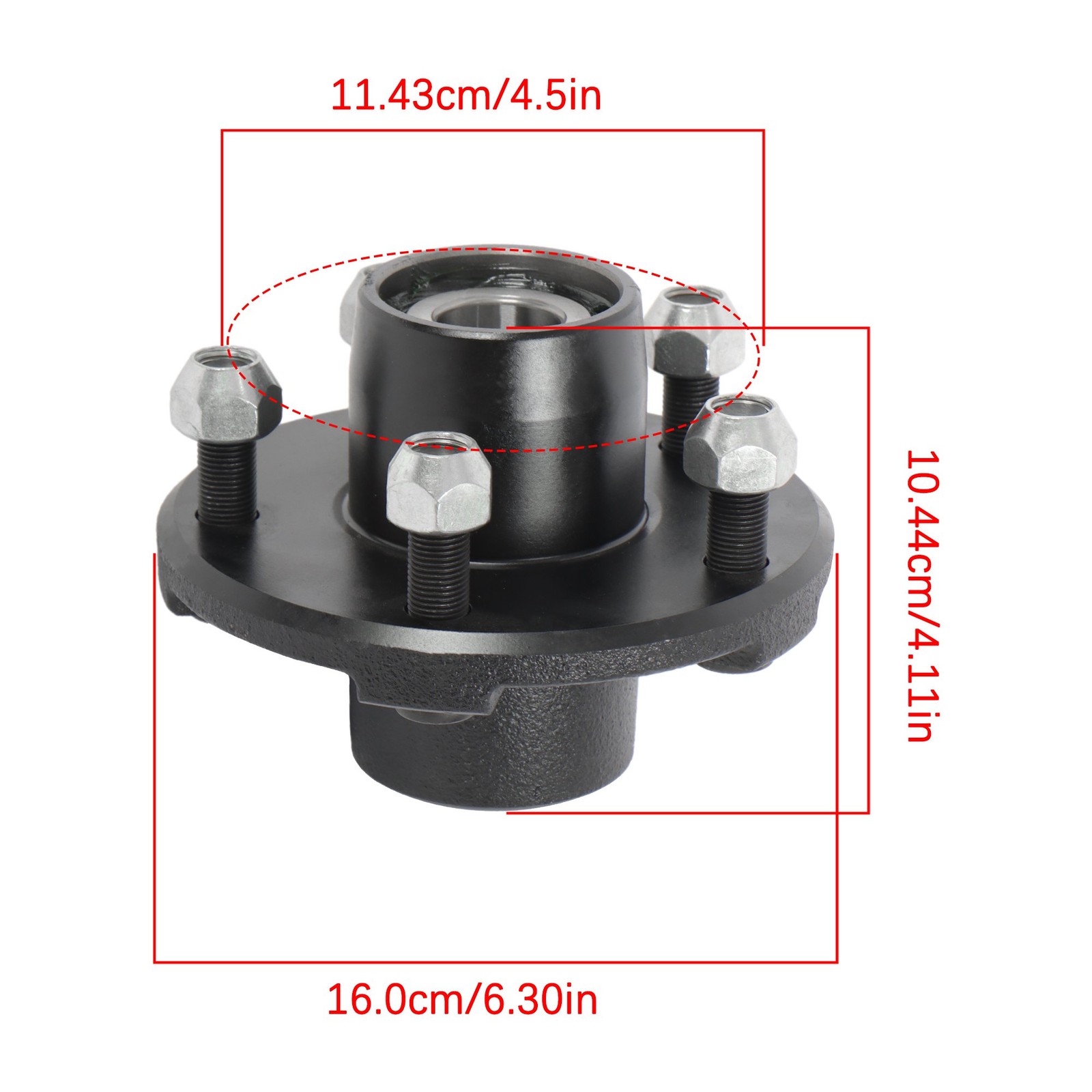 Pre-Greased Pair of 5-Bolt On 4-1/2 Inch Hub Assembly and 1″ Round BT8 Spindle