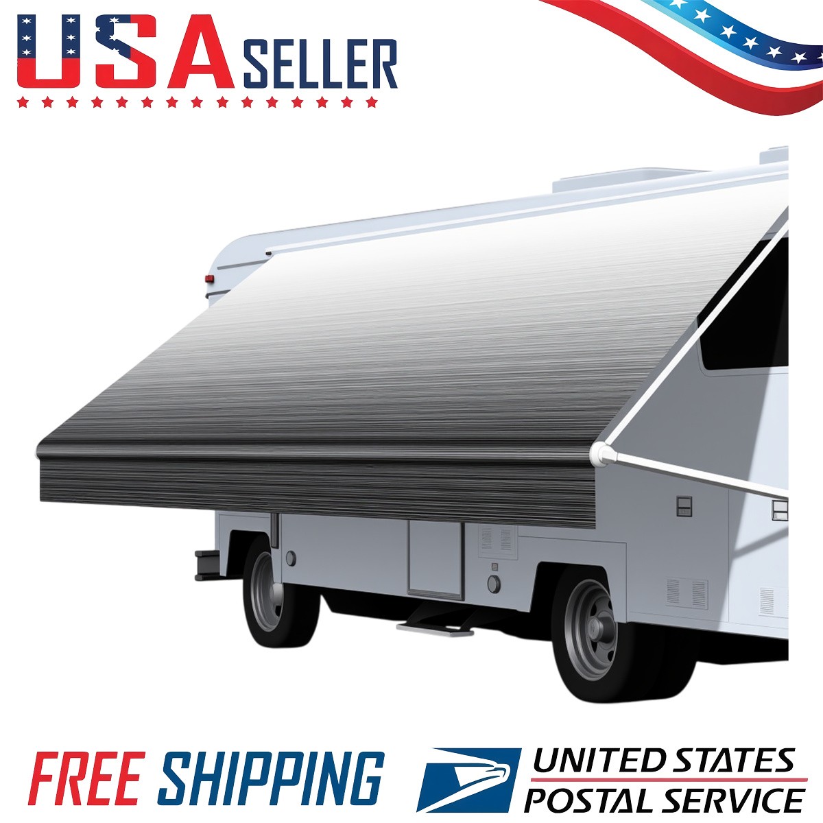 RV Awning Fabric UV Resistant Waterproof 18FT Length Strip Gray Fade for Camper