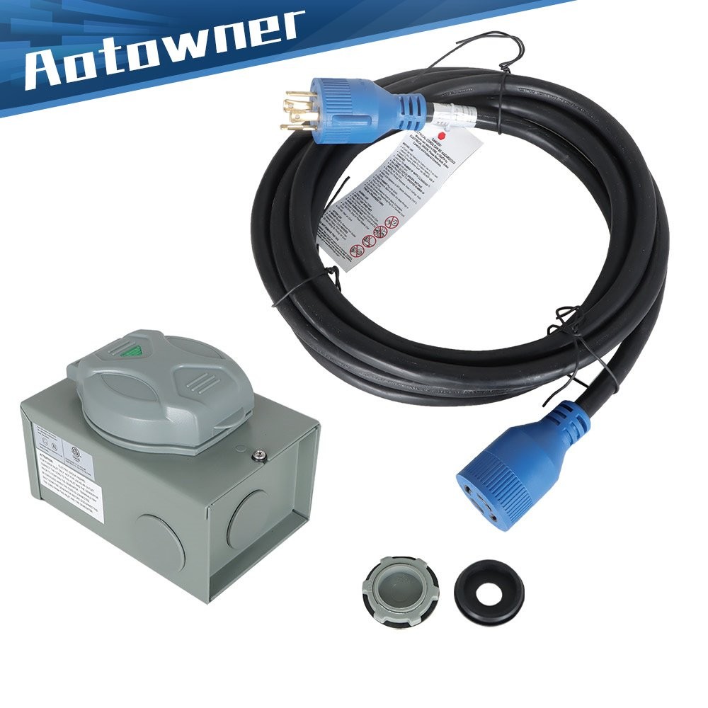 L14-30P/R 15feet 30A RV Power 4-Prong Extension Generator Cord w/ Inlet Box Set