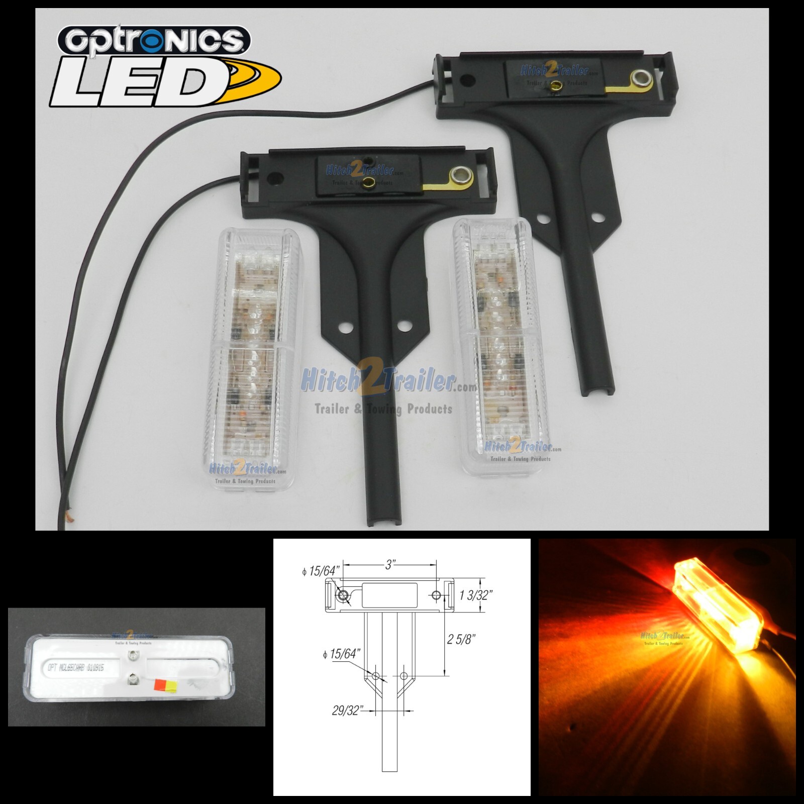 Optronics 10 LED Fender Lights 1×4 Surface Amber & RED Marker lights w/brackets