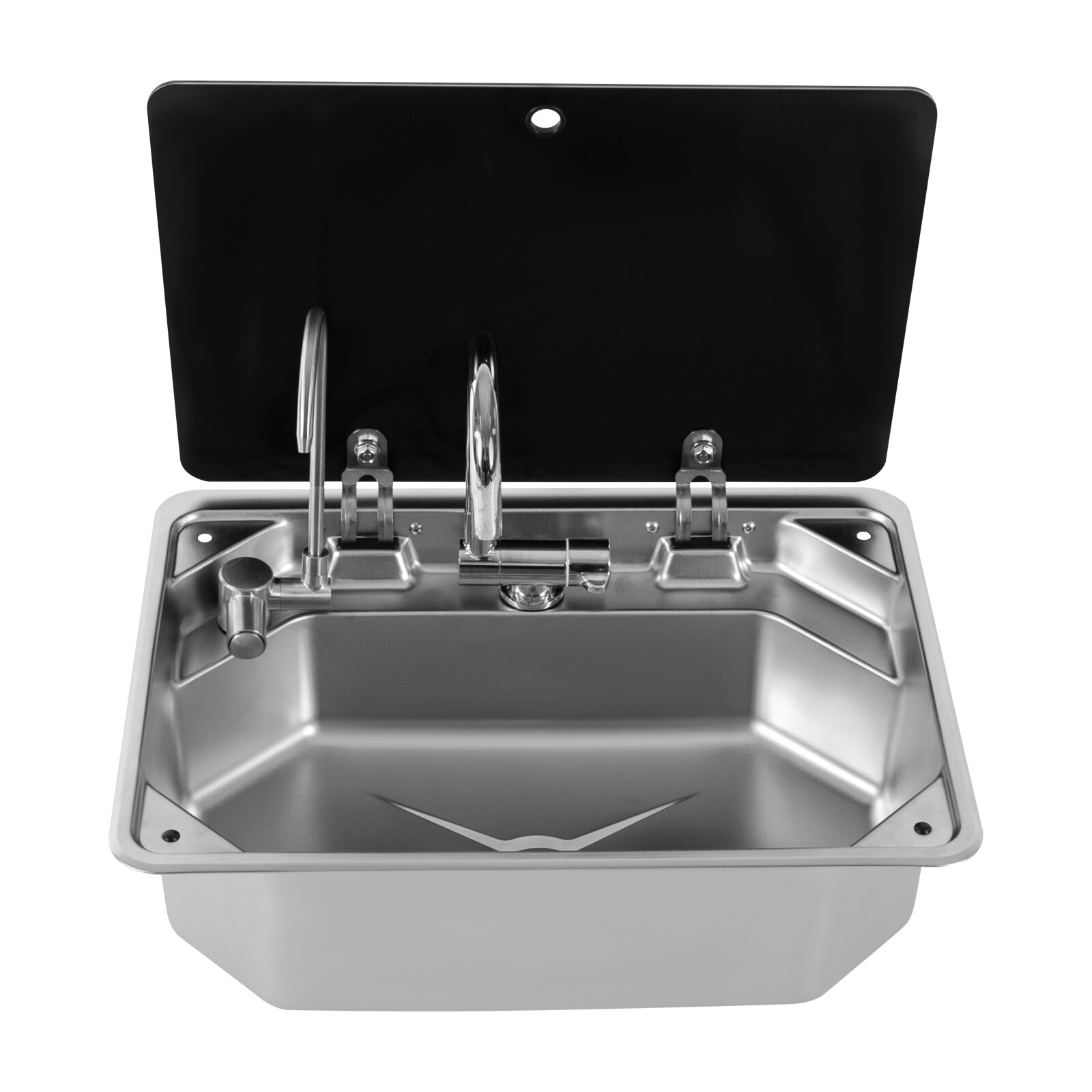 RV Sink Kitchen Sink with Hot&Cold Faucet and Tempered Glass Lid Stainless Steel