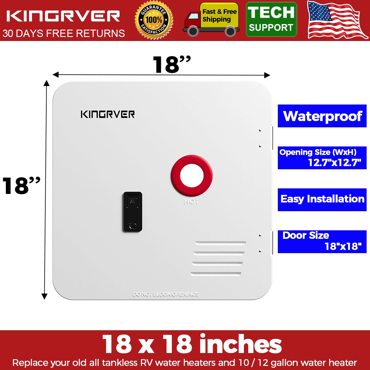 RV Water Heater Door Kit 18×18 inches Replace for 10/12 Gal Tank Water Heater