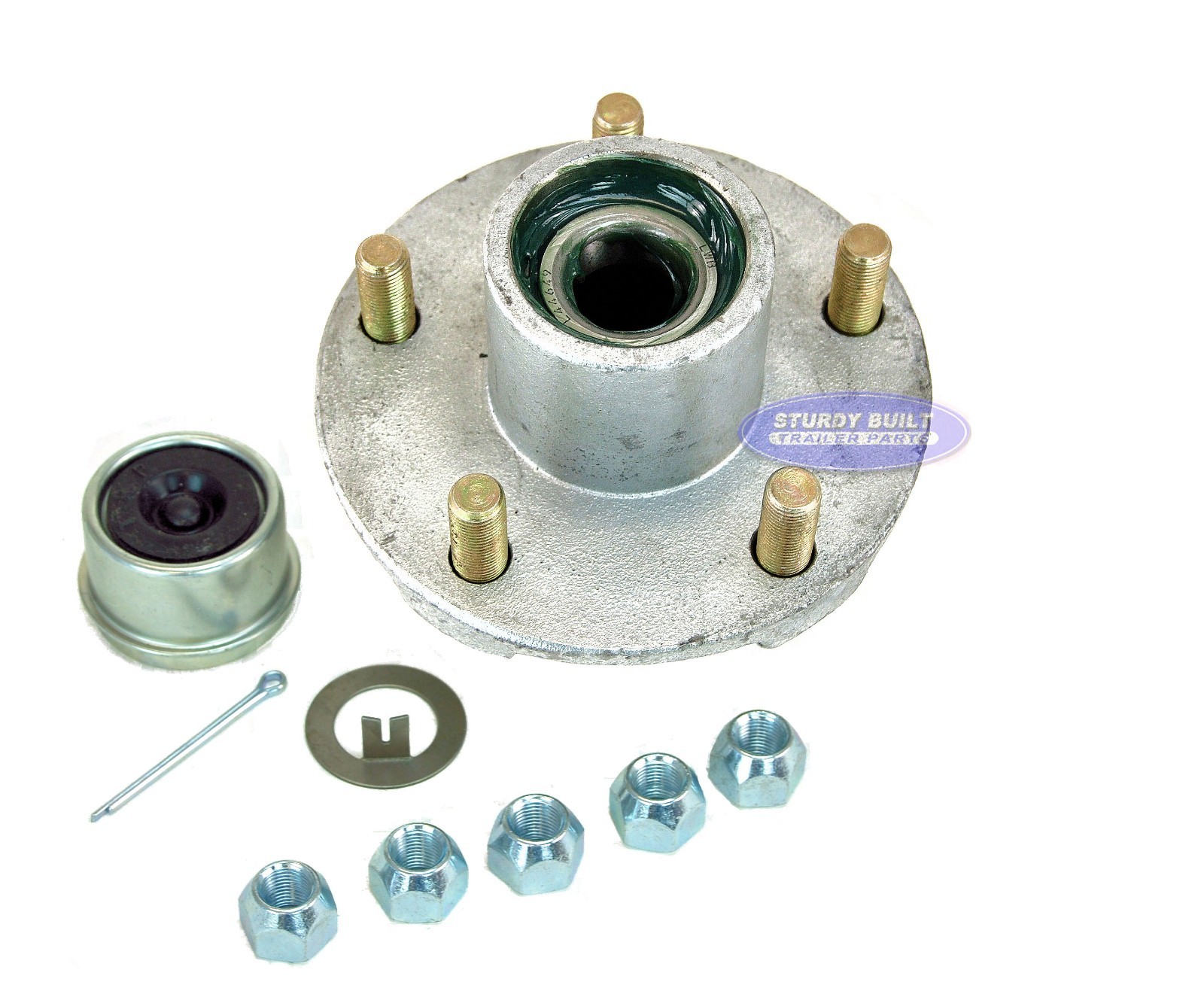 Galvanized Boat Trailer Hub Kit 2200lb 5 Lug PreGreased Bearings 44649 1.25″