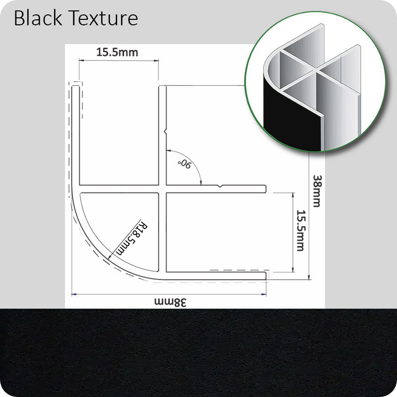Textured Black 15mm Aluminium Corner Edge 600mm Trim Profile T5 T6 Camper