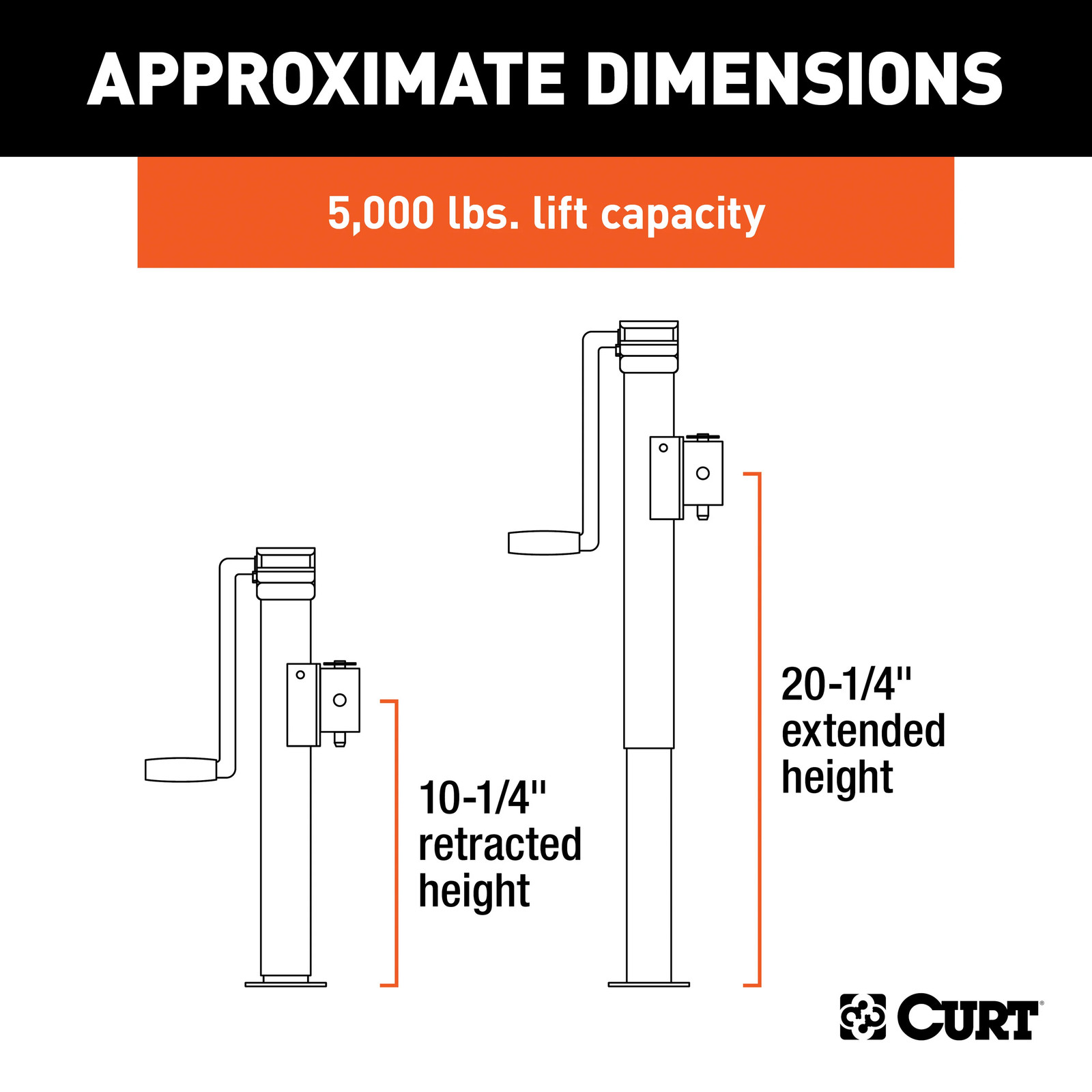Pipe-Mount Swivel Trailer Jack w/ Side Handle 5K lbs, 10″ Travel 28354 CURT