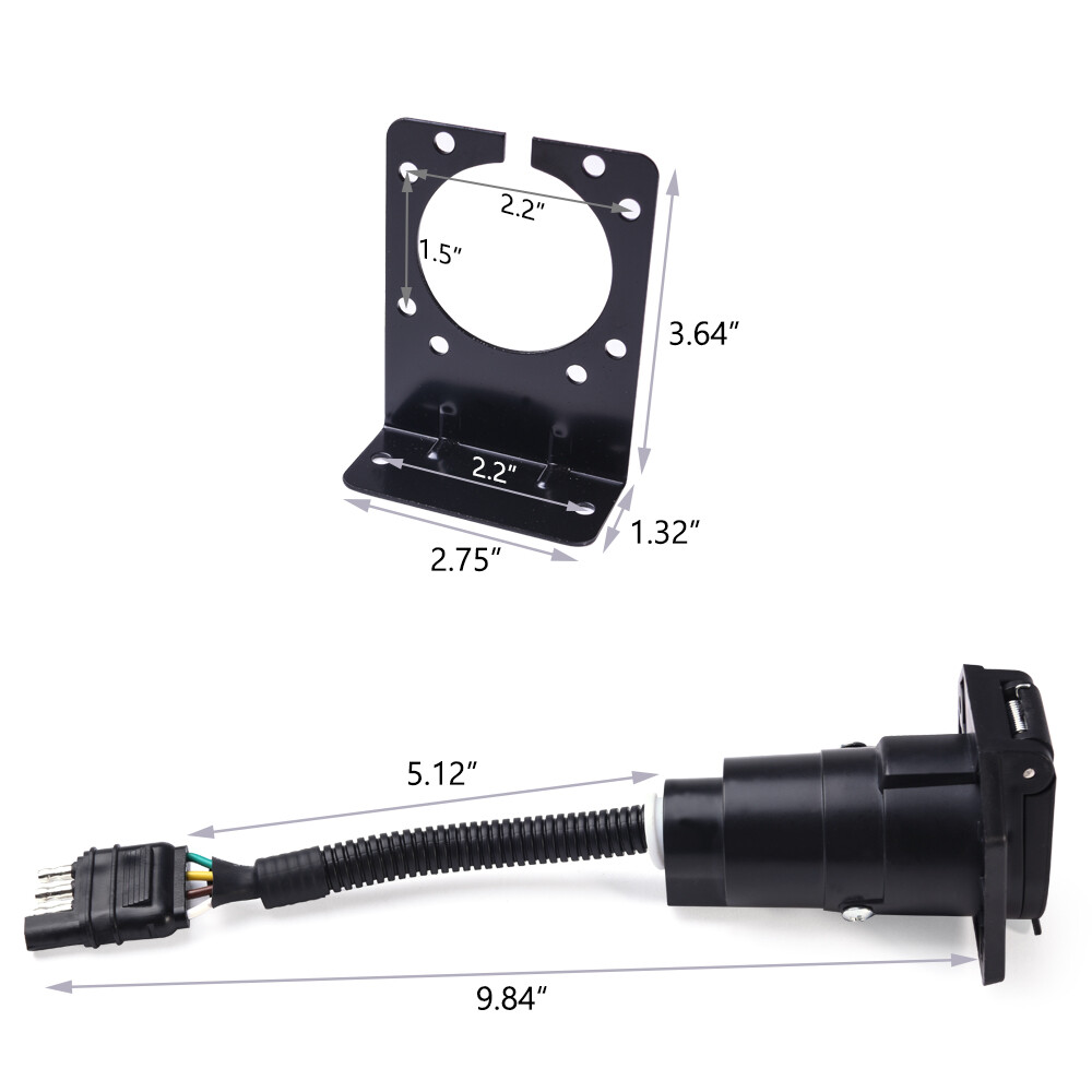 MICTUNING Flat 4 Way to 7 Pin Round Blade Trailer Adapter Wiring Plug Connector