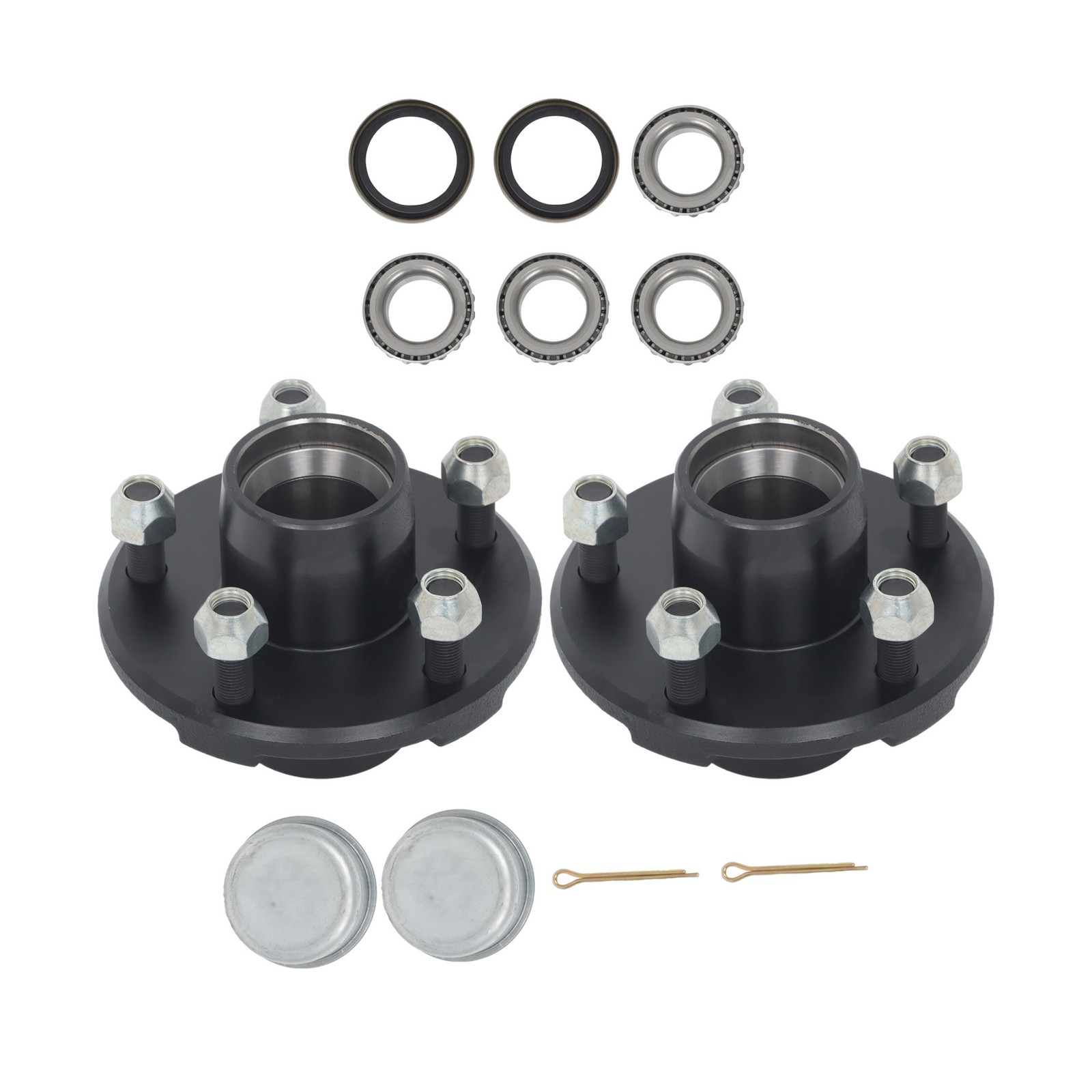 2200 lbs Axle 1-1/16″ Bearings Straight Spindle Trailer Hub Kit 5 Bolt